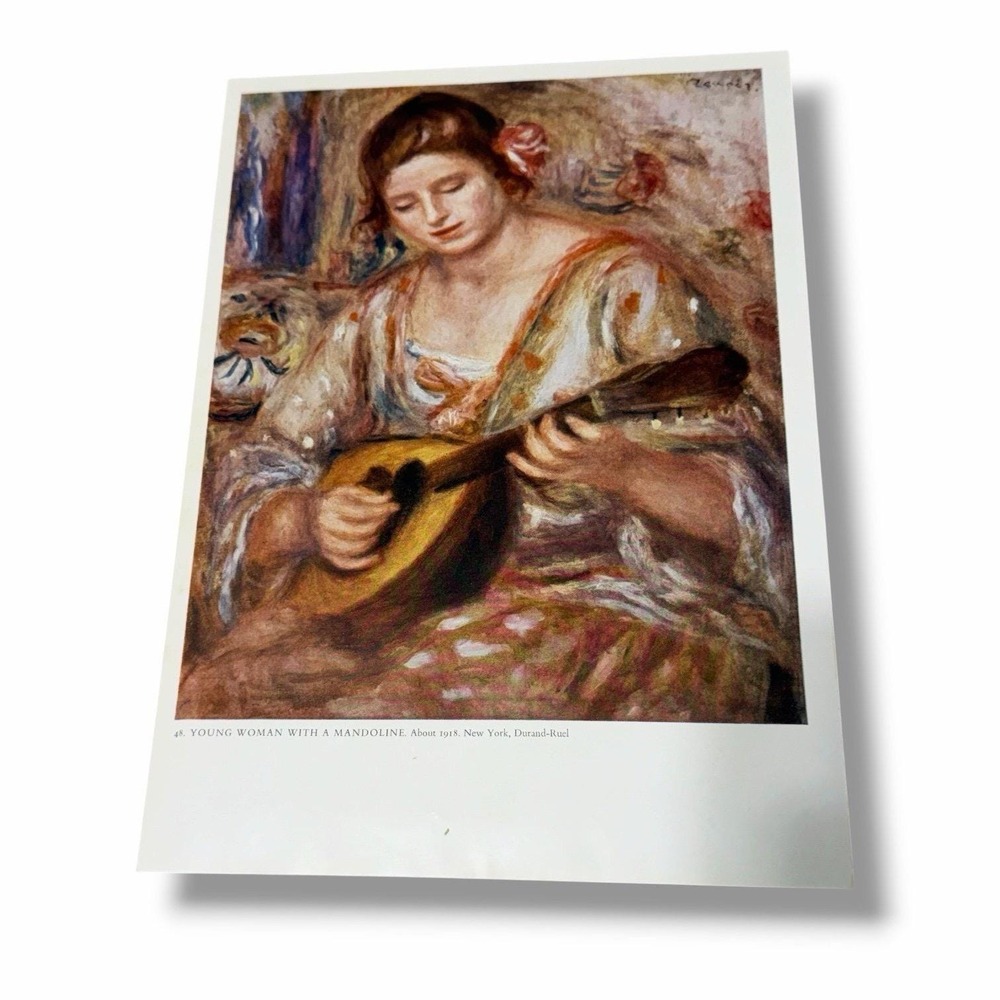 Vintage Art Book Plate Illustration Young Woman with a Mandolin Renoir AE